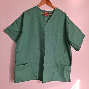 M&M Scrub Top Unisex Adult Hospital Green short sleeve v-neck pen pocket 2XL